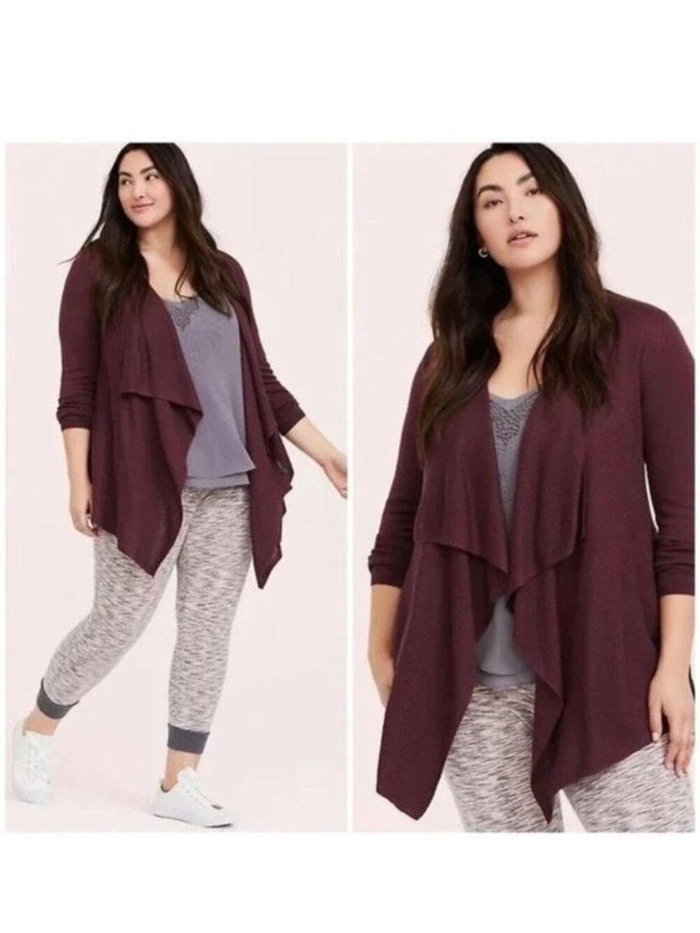 Torrid | Eggplant Purple Mixed Stitch Drape Front Cardigan | Size 1X